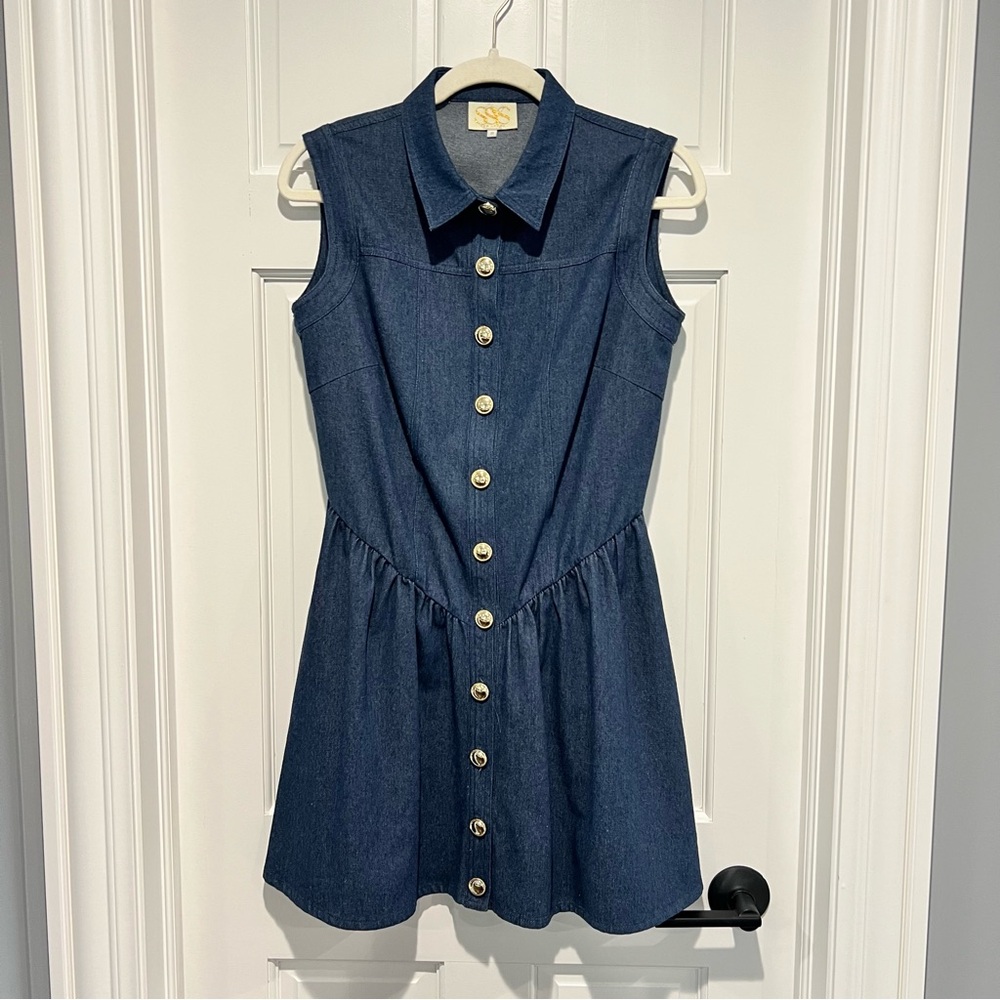 SSYS Nellie Sleeveless Denim Dress Button Front A-Line Mini Dress Blue XS - Picture 4 of 9